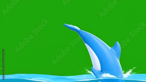Cartoon Dolphin Animation on Green Screen Background for Kids.