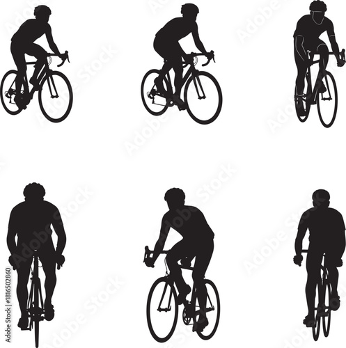 Cyclist Man Riding Bicycle Sport Silhouette Vector Set