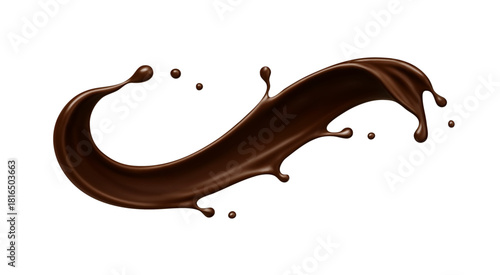 Realistic chocolate splash with drops. Dessert and confectionery concept. Vector illustration
