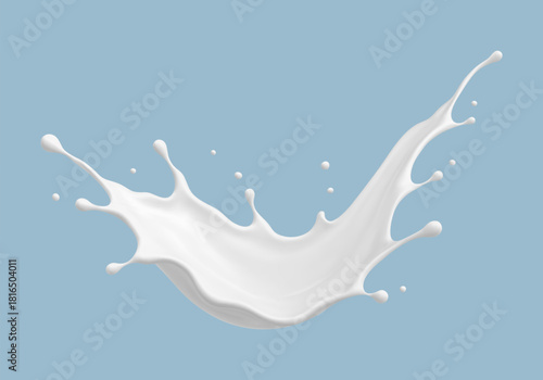 Milk splash wave on blue background. Realistic dairy liquid motion. Vector illustration
