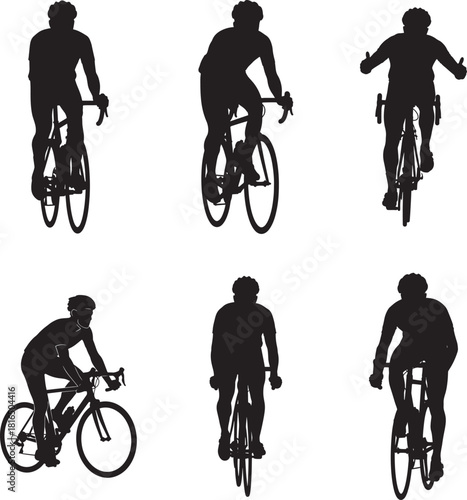 Cyclist Man Riding Bicycle Sport Silhouette Vector Set