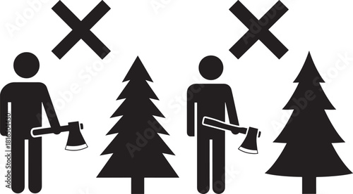 No chopping trees silhouette icon showing prohibition of forest destruction