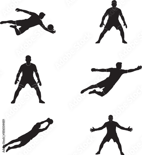 Football Goalkeeper Man Saving Ball Silhouette Vector Set