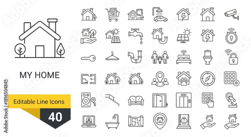 Clean Line Icons for Smart Home, Household Appliances, and Modern Domestic Life – Versatile Vector Graphics for Digital Interfaces and Lifestyle Concepts