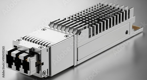 High-tech transceiver module with heatsink provides efficient data transfer for modern networking equipment
