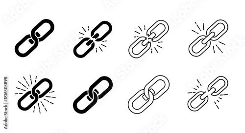 Broken and Intact Chain Link Icons Connection & Security