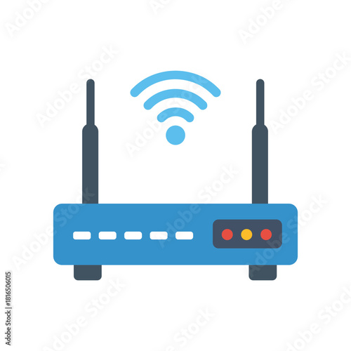 Wireless Router Icon Blue and Simplified Design for Connectivity and Internet Access Representation