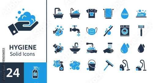 Hygiene and Cleanliness Solid Icons - Vector Graphics