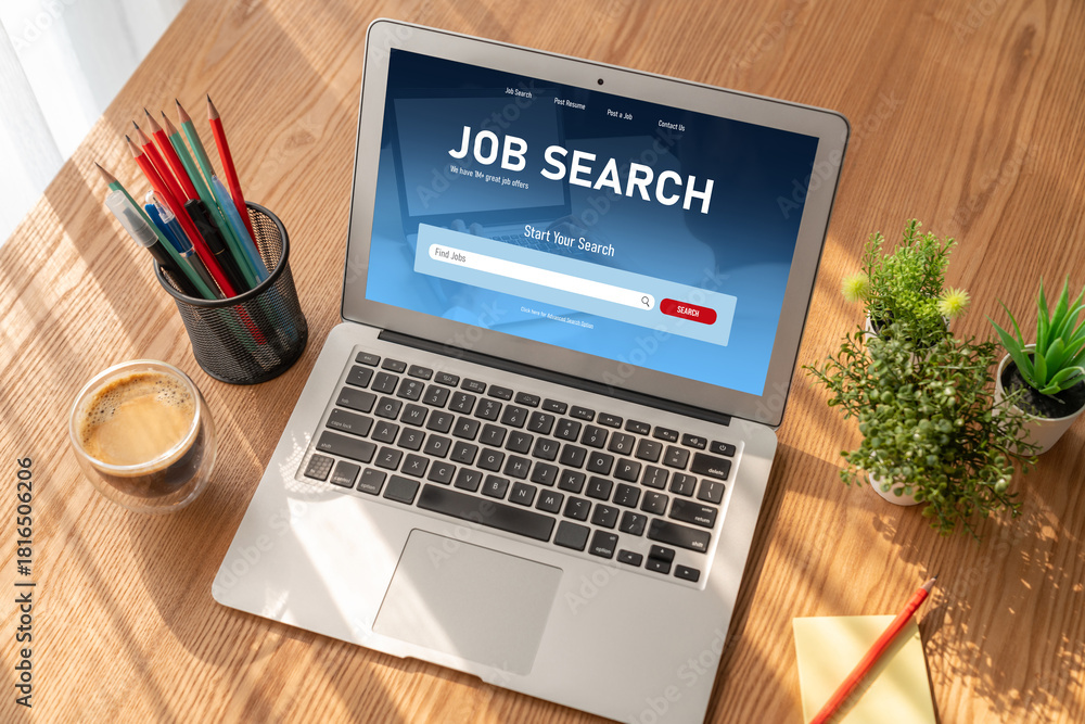 Fototapeta premium Online job search on modish website for worker to search for job opportunities on the recruitment internet network