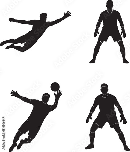 Football Goalkeeper Man Saving Ball Silhouette Set