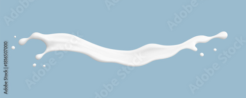 Milk splash on blue background. Realistic dairy liquid motion. Vector illustration