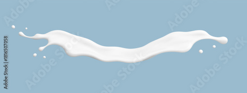 Milk splash on blue background. Realistic dairy liquid motion. Vector illustration