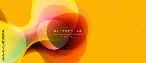 Abstract vibrant design. Overlapping colorful shapes create dynamic flow. Yellow background enhances warm tones, modern aesthetic.