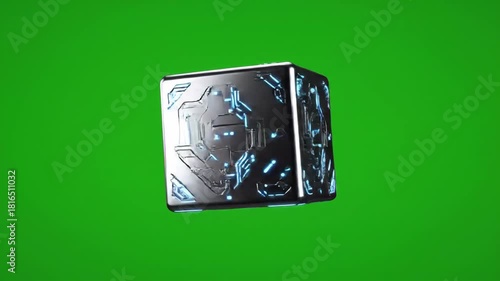 Futuristic Cube Technology Concept on Green Screen Background.
