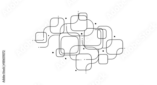 Abstract network of interconnected rounded squares and dots representing technology and connection.
