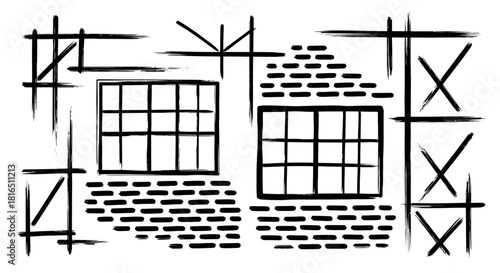 Abstract Sketch of a Building Under Construction with Scaffolding.