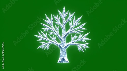 Glowing Tree Animation on Green Background - Stock Footage.