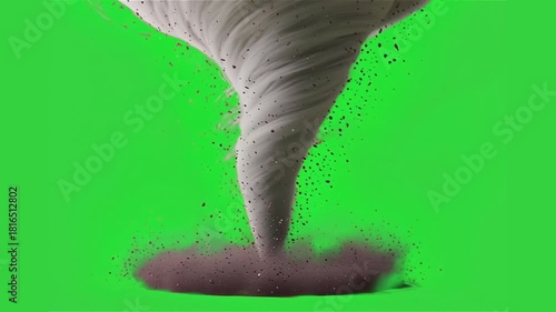 Realistic tornado spinning on green screen for VFX, compositing, and chroma key scenes