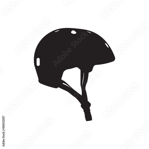 Commuter bike helmet silhouette. Side-view commuter helmet vector cycling and scooter safety graphics. High-res, print-ready black silhouette.