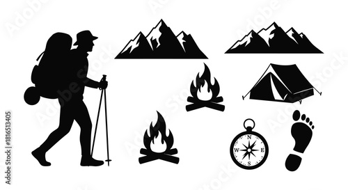Hiking and camping elements a silhouette illustration of outdoor adventure