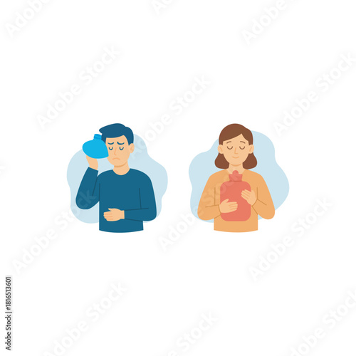Hydration and heart icon pair. person drinking water and heart care symbol wellness, hydration and prevention. Editable SVG/PNG, print-ready.
