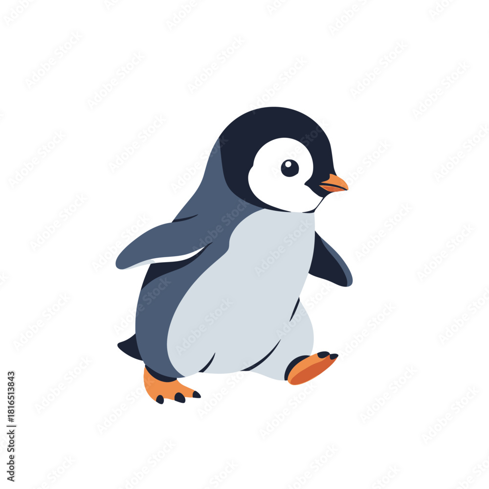 Obraz premium Cute penguin walking forward on white background.