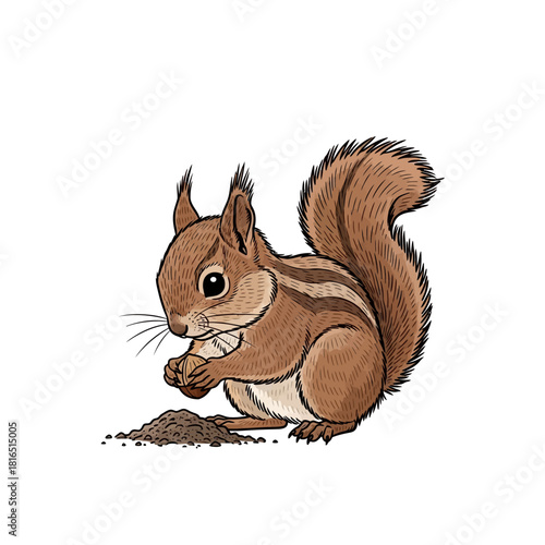 Squirrel holding nut with focus on the main subject.