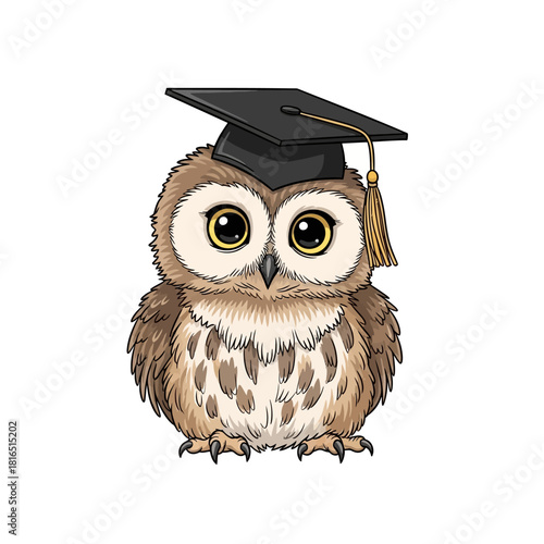 Wise owl wearing graduation cap ready for education.
