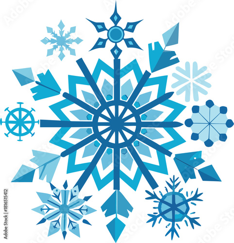 Snowflakes in Various Shapes on White Background