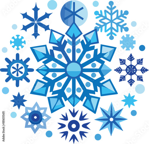 Paper Cut Snowflakes Isolated on White Background