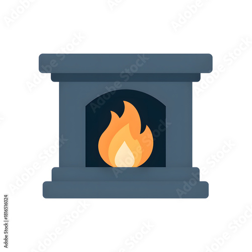 Fireplace illustration in dark blue and orange colors