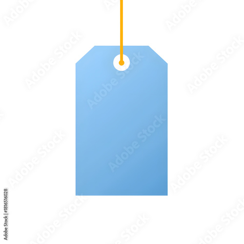 Blue price tag with orange string on transparent background