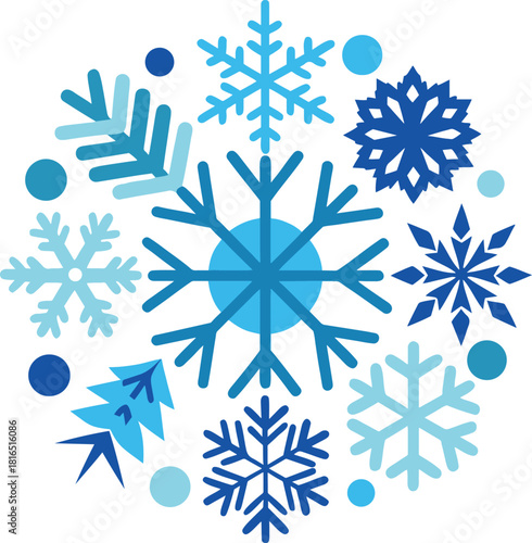Winter Snowflake Decorations on White Background