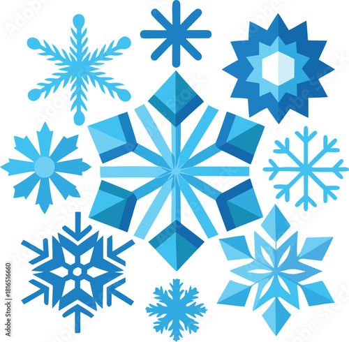 Minimal Snowflake Silhouettes on White Background