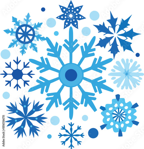 Intricate Snowflake Crystals on Clean White Background