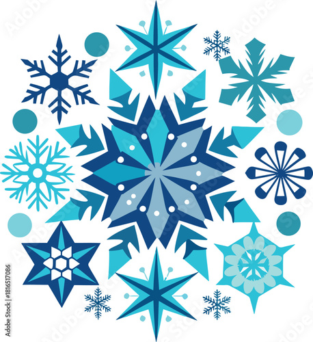 Snowflake Vector Set on White Background