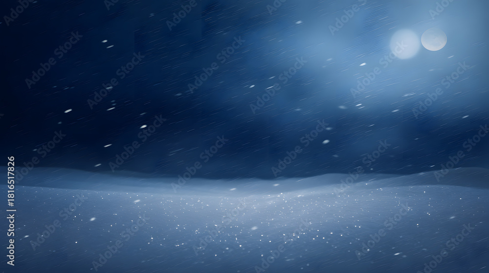 Fototapeta premium Snowy Night Blizzard Landscape – Moonlit Winter Background