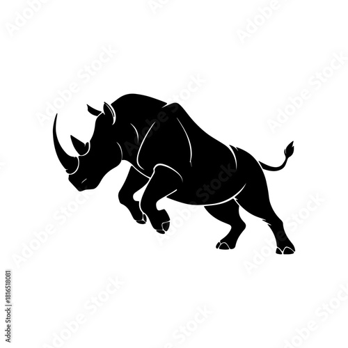 Charging rhino in motion silhouette icon vector illustration on white background