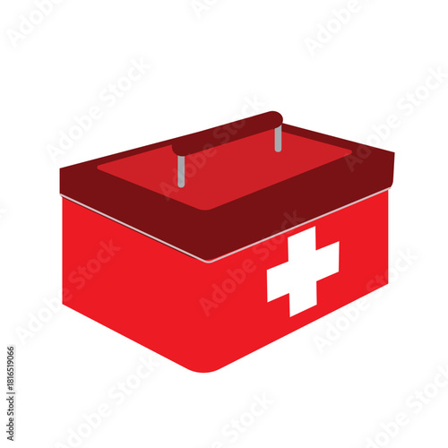 First AID kit with cross symbol. Medical briefcase with red cross icon symbol. stock illustration