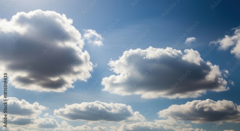 Obraz premium Beautiful blue sky filled with fluffy clouds creating a peaceful atmosphere view on a sunny day