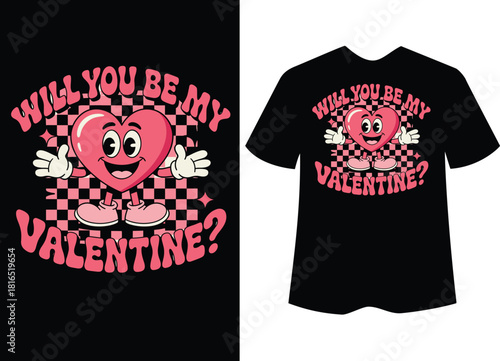 Retro heart character asking will you be my valentine