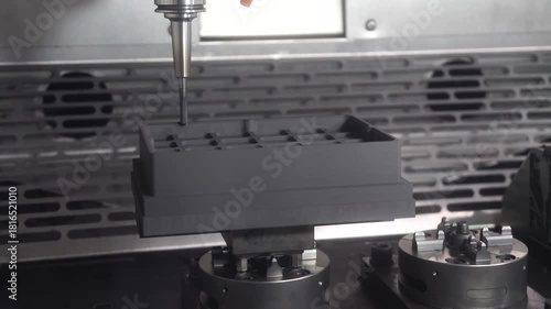 The CNC milling machine cutting the graphite electrode parts with solid flat nose end mill tool.