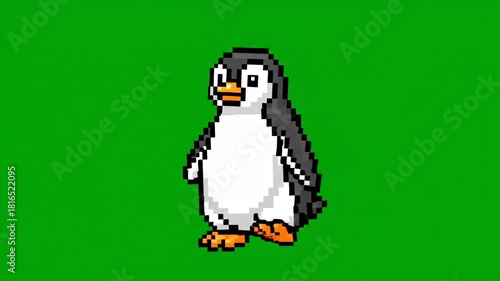 Pixel Penguin Animation on Green Screen for Digital Projects.