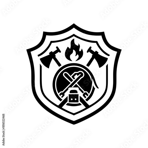A fire department badge icon bold outline vector illustration design