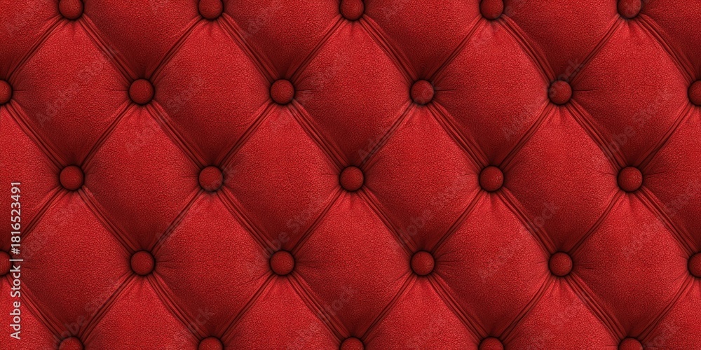 Obraz premium Red tufted upholstery texture with classic diamond button pattern