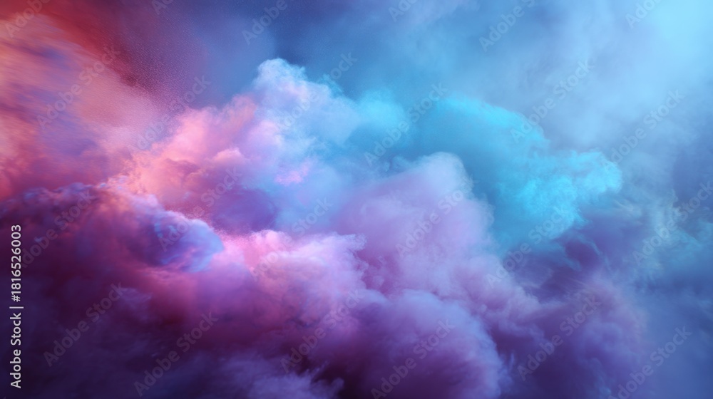 Fototapeta premium Vibrant Colorful Abstract Smoke and Cloud Formation in Shades of Purple and Blue with Light Splashes for Background or Design Use