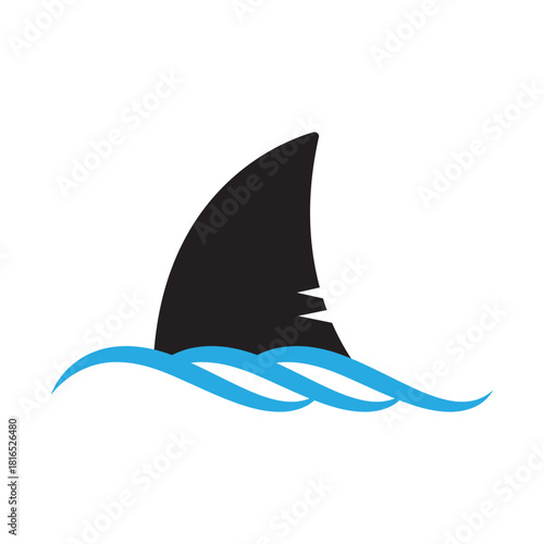 Shark Fin Icon – Fin Above Waves Symbol, Danger and Ocean Alert Sign.