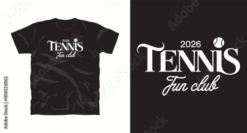Tennis fun club logo design for dark t-shirt 2026 year