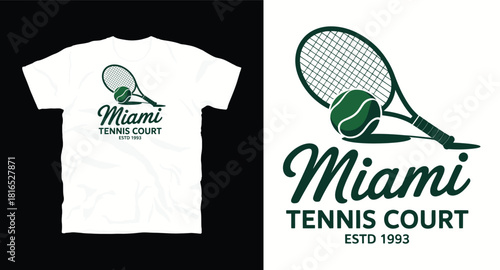 Miami tennis court design on shirt mockup vector illustration