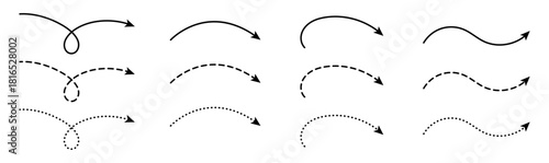 Curved Arrows Set – Smooth, Dashed, and Dotted Line Arrows for Direction, Emphasis, and Highlighting